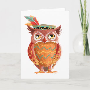 Cartes Pour Fêtes Annuelles Amérindien Thanksgiving Owl Pilgrim