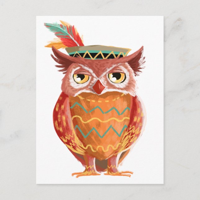 Cartes Pour Fêtes Annuelles Amérindien Thanksgiving Owl Pilgrim (Devant)