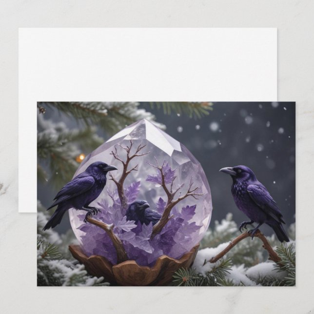 Cartes Pour Fêtes Annuelles Amethyst Crystal - Crows Ravers Noël (Devant / Derrière)