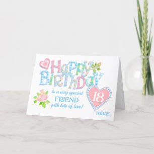 Cartes Pour Fêtes Annuelles Ami 18e anniversaire Rose Hearts Word Art Card