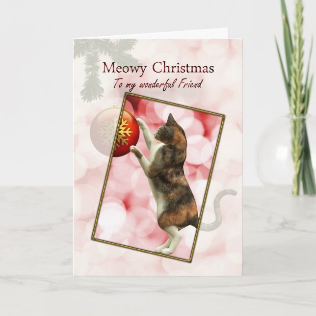 Cartes Pour Fêtes Annuelles Ami, Meowy Christmas (Devant)