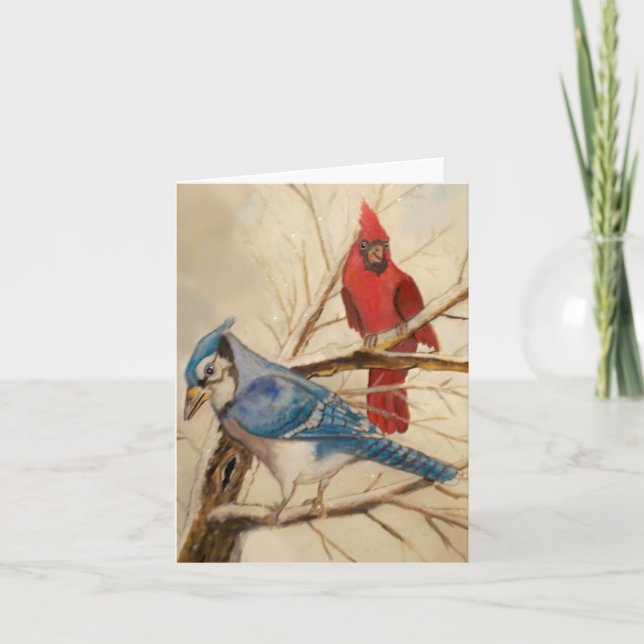 Cartes Pour Fêtes Annuelles Amis de geai bleu et de Redbird (Devant)