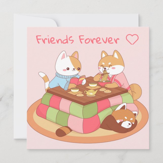 Cartes Pour Fêtes Annuelles Amis de Kawaii (Devant)