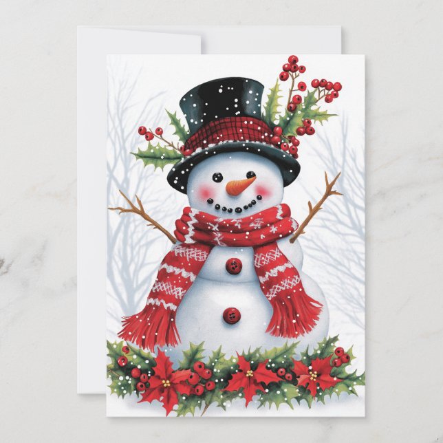 Cartes Pour Fêtes Annuelles Amis des forêts d'hiver | Festif Snowman (Devant)