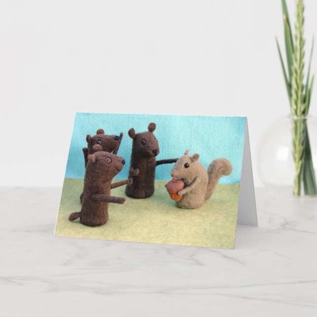 Cartes Pour Fêtes Annuelles Amis pour le dîner - Ours et Écureuil (Devant)
