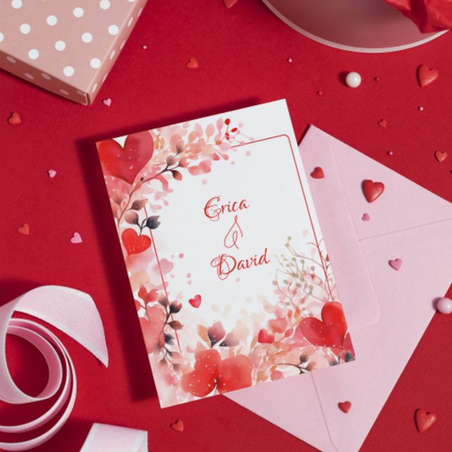 Cartes Pour Fêtes Annuelles Amour à l'aquarelle | Sur mesure | Saint-Valentin (Créateur téléchargé)