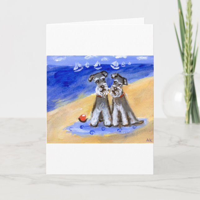 Cartes Pour Fêtes Annuelles Amour de plage de Schnauzer (Devant)