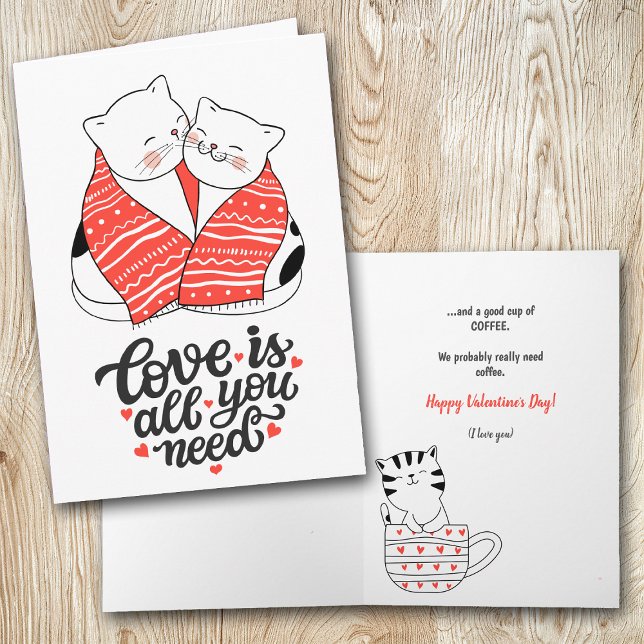 Cartes Pour Fêtes Annuelles Amour drôle de chat et café Valentine (Créateur téléchargé)