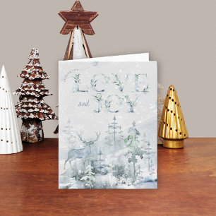 Cartes Pour Fêtes Annuelles Amour et Joie Hiver Neige Forêt et Cerf Heureux