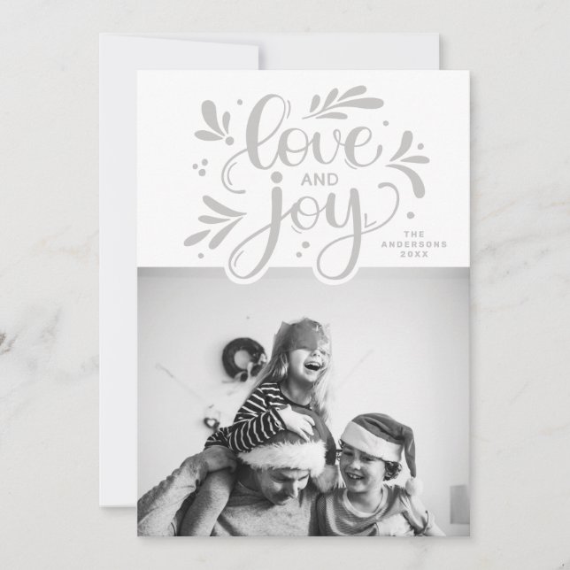Cartes Pour Fêtes Annuelles Amour et joie. Noël script calligraphie hiver (Devant)