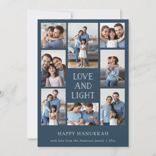 Cartes Pour Fêtes Annuelles Amour et Lumière | Hanukkah familial bleu multi-ph (Devant)