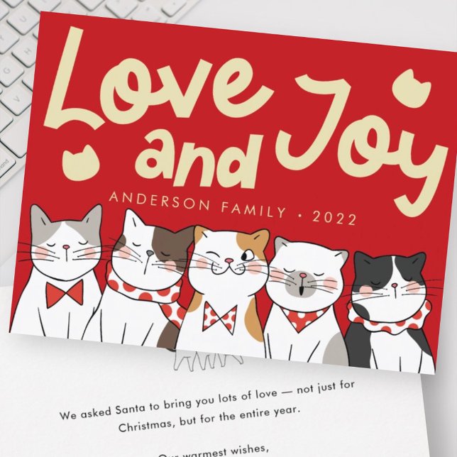 Cartes Pour Fêtes Annuelles Amour & Joie Mignons Chats Drôles Modernes qui cha (Créateur téléchargé)