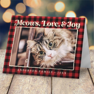 Cartes Pour Fêtes Annuelles Amour & Joie Plaid Moderne Drôle Photo de Chat de 