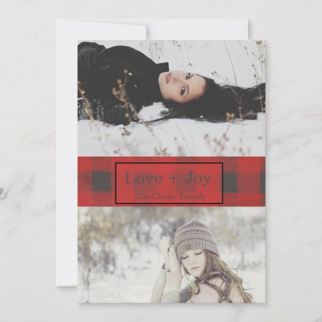 Cartes Pour Fêtes Annuelles Amour + Joy Buffalo Vérifier deux photos (Devant)