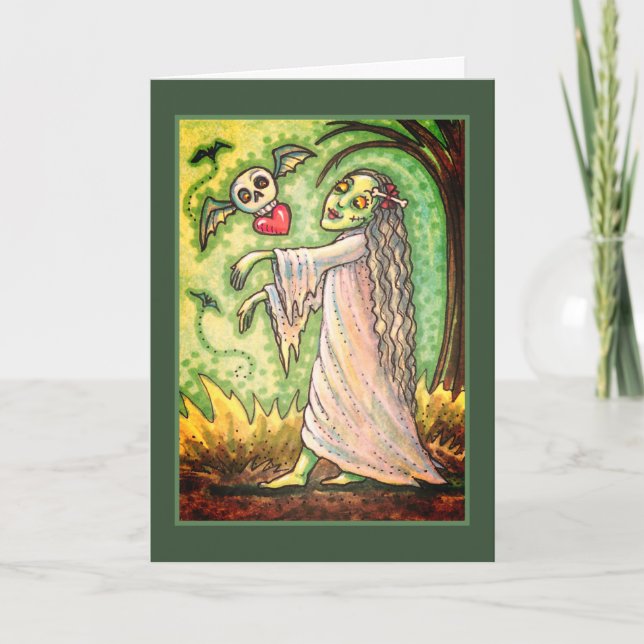 CARTES POUR FÊTES ANNUELLES AMOUR MALADE FILLE ZOMBIE SUIVANT SON COEUR, WHIMS (Devant)