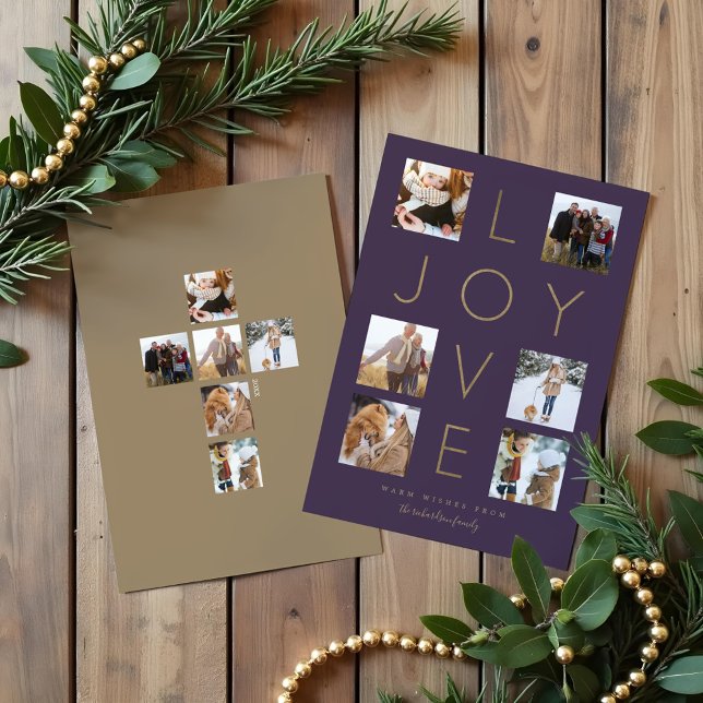 Cartes Pour Fêtes Annuelles Amour minimal moderne Joy Cross Family Photo Colla (Modern Minimal Love Joy Cross Family Photo Collage Holiday Card)