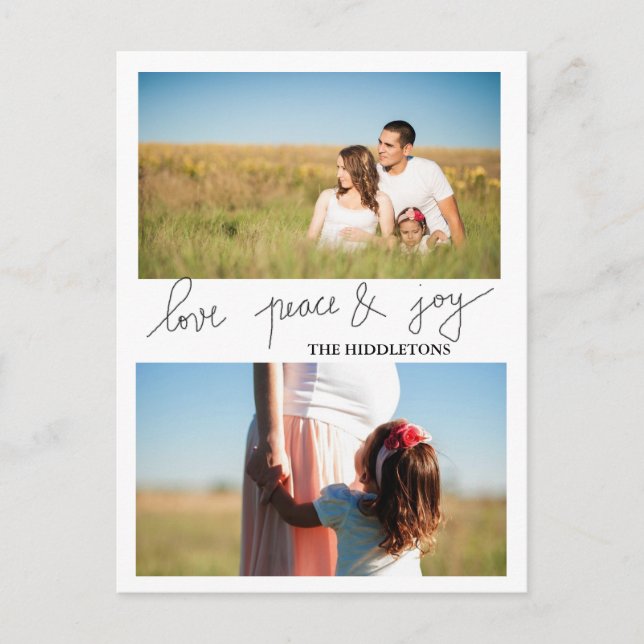Cartes Pour Fêtes Annuelles Amour Moderne Paix Et Joie Vacances Deux Photo (Devant)