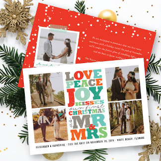 Cartes Pour Fêtes Annuelles Amour Paix Joie Baisers M. & Mme 1er Noël Photo