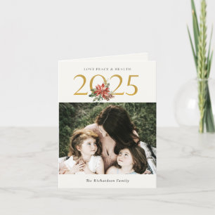 Cartes Pour Fêtes Annuelles Amour Paix Santé Bouquet de Poinsettia Or 2025 Pho