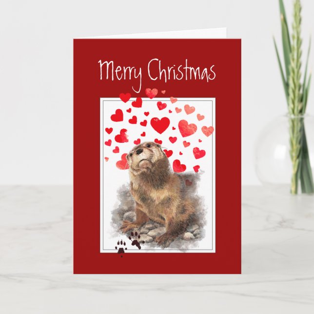 Cartes Pour Fêtes Annuelles Amour Romantique Joyeux Noël, mignonne animal Otte (Devant)