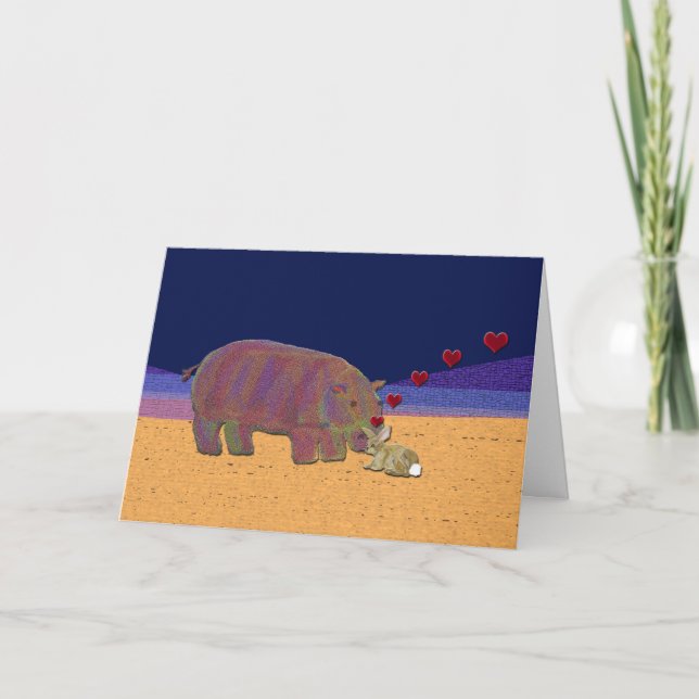 Cartes Pour Fêtes Annuelles Amour Valentine d'hippopotame et de lapin (Devant)