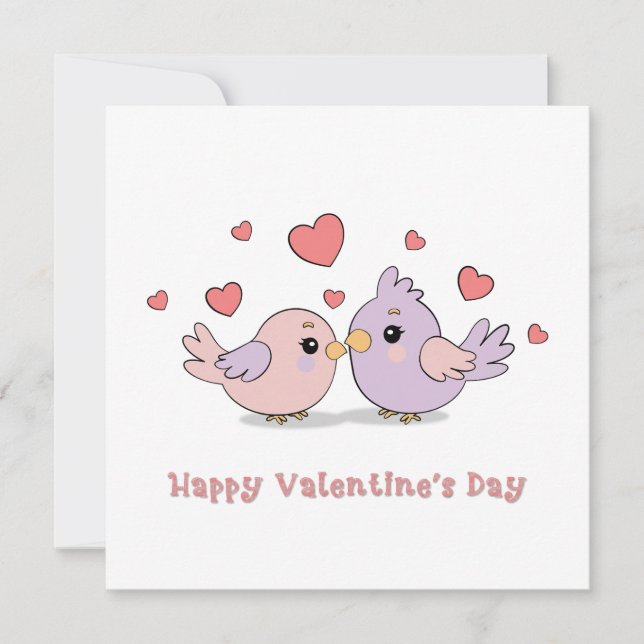 Cartes Pour Fêtes Annuelles Amoureux de dessin animé mignon cœurs roses Saint- (Devant)