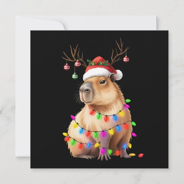 Cartes Pour Fêtes Annuelles Amoureux des animaux Capybara Lumières Noël Cappy  (Devant)