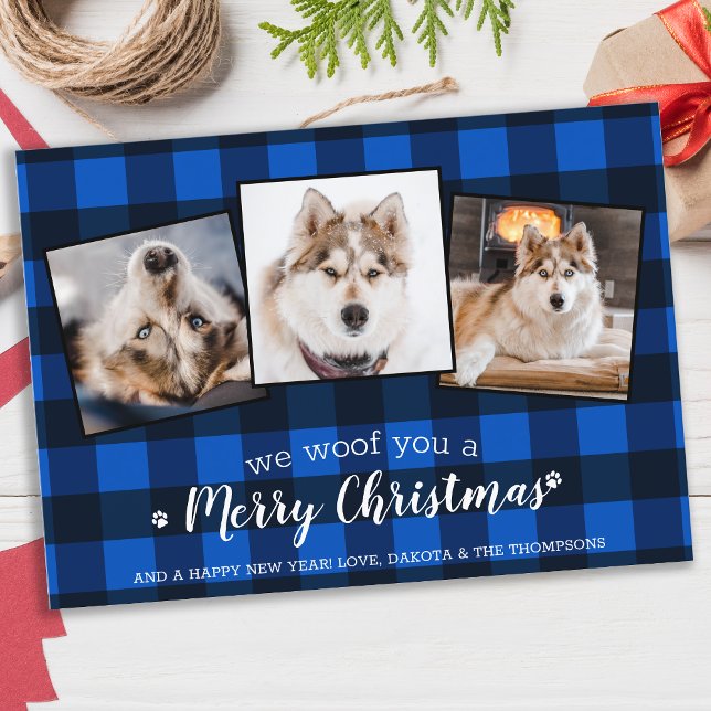 Cartes Pour Fêtes Annuelles Amoureux des chiens Personnalisé 3 Animal Photo Bl (Créateur téléchargé)