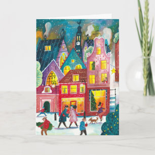 Cartes Pour Fêtes Annuelles Amsterdam ville dans la neige illustration Noël