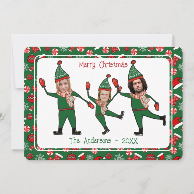 Cartes Pour Fêtes Annuelles Amusant Ajouter Photo Elf Votre Famille Joyeux Noë (Devant)