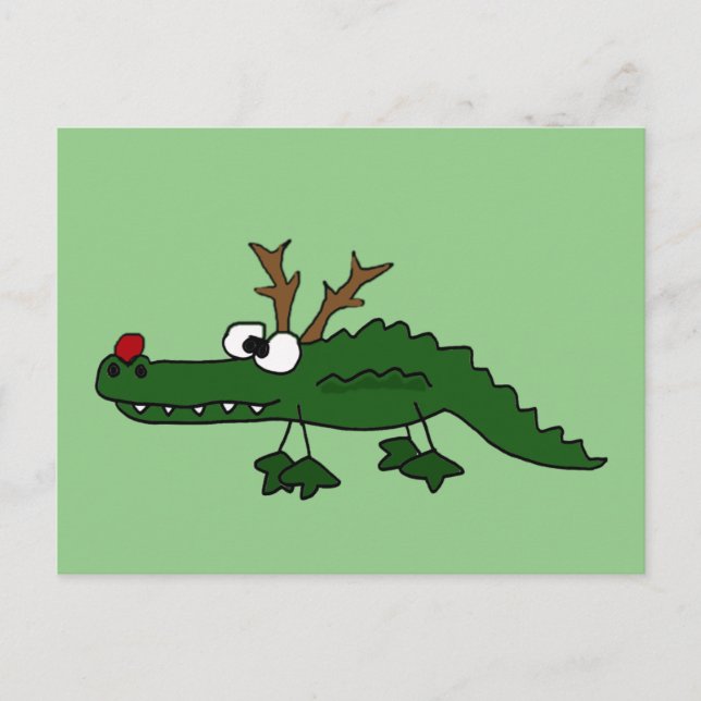 Cartes Pour Fêtes Annuelles Amusant Alligator de Noël en renne (Devant)