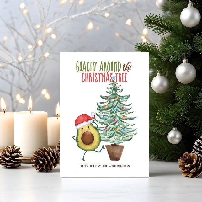 Cartes Pour Fêtes Annuelles Amusant Avocado Père Noël Guacin' autour de l'arbr (Créateur téléchargé)