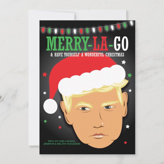 Cartes Pour Fêtes Annuelles Amusant Joyeux La Go Trump Pun Noël (Devant)
