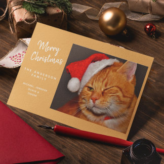 Cartes Pour Fêtes Annuelles Amusant Joyeux Noël Orange Chat avec chapeau de No