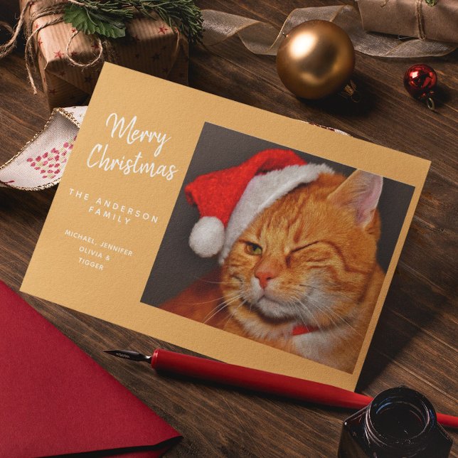 Cartes Pour Fêtes Annuelles Amusant Joyeux Noël Orange Chat avec chapeau de No (Créateur téléchargé)