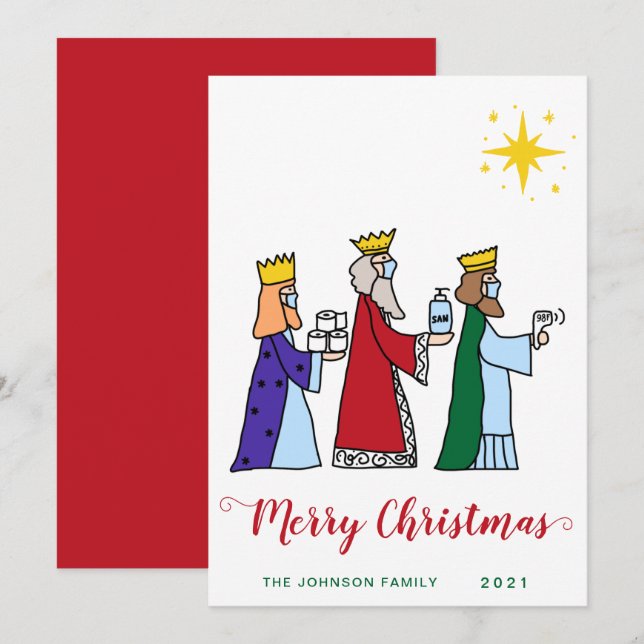 Cartes Pour Fêtes Annuelles Amusant Joyeux Noël Trois Rois Salutation (Devant / Derrière)