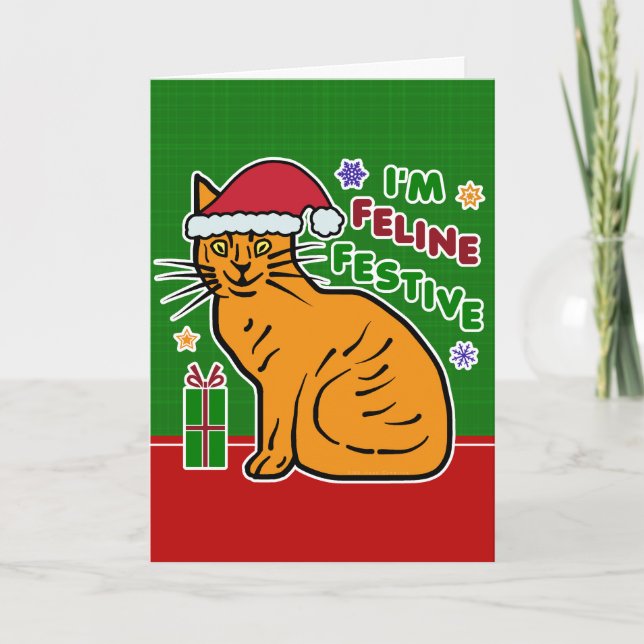 Cartes Pour Fêtes Annuelles Amusant Noël Chat Feline Festif Jeu de Fêtes (Devant)