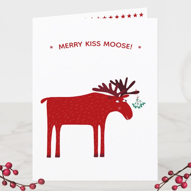 Cartes Pour Fêtes Annuelles Amusant orignal (Merry Kiss Moose fin elk Christmas holiday card)
