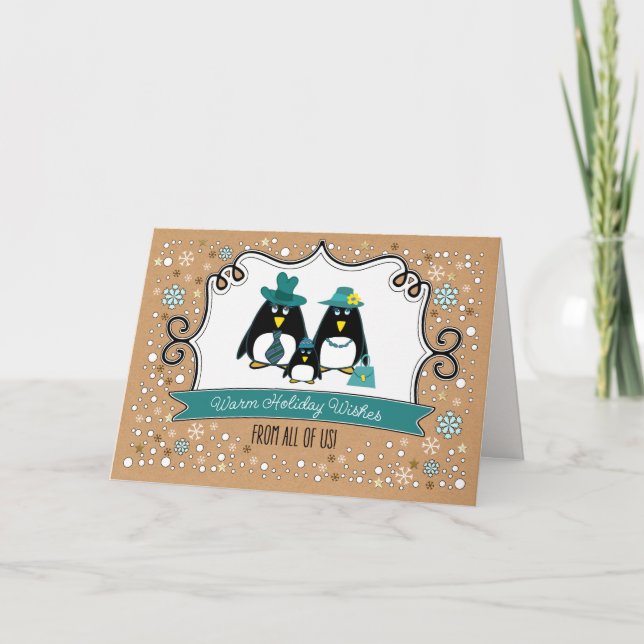 Cartes Pour Fêtes Annuelles Amusant Penguin Famille 3 Fêtes de Noël personnali (Devant)