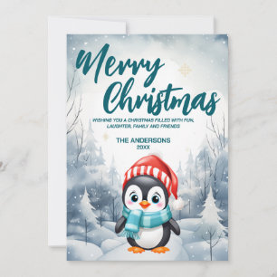 Cartes Pour Fêtes Annuelles Amusant Penguin oiseau Merry Xmas arbre neige Ppa