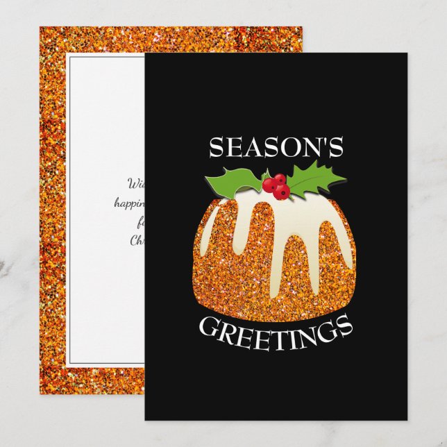 Cartes Pour Fêtes Annuelles Amusant | Pudding de Noël Orange | PARTIES SCINTIL (Devant / Derrière)