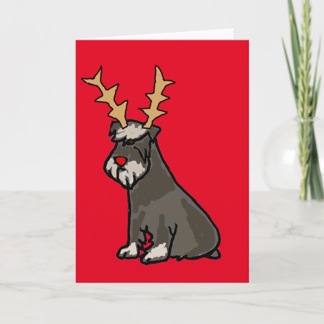 Cartes Pour Fêtes Annuelles Amusant Schnauzer avec Reindeer Antlers Noël (Devant)