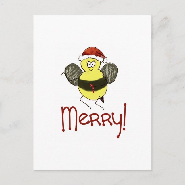 Cartes Pour Fêtes Annuelles Amusant Whimsical Bee Joyeux Noël (Devant)