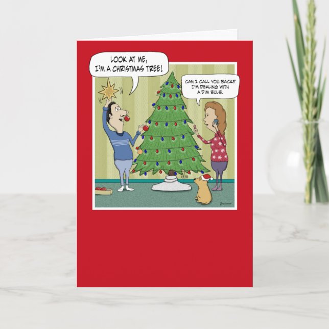 Cartes Pour Fêtes Annuelles Amusante ampoule Dim de sapin de Noël (Devant)