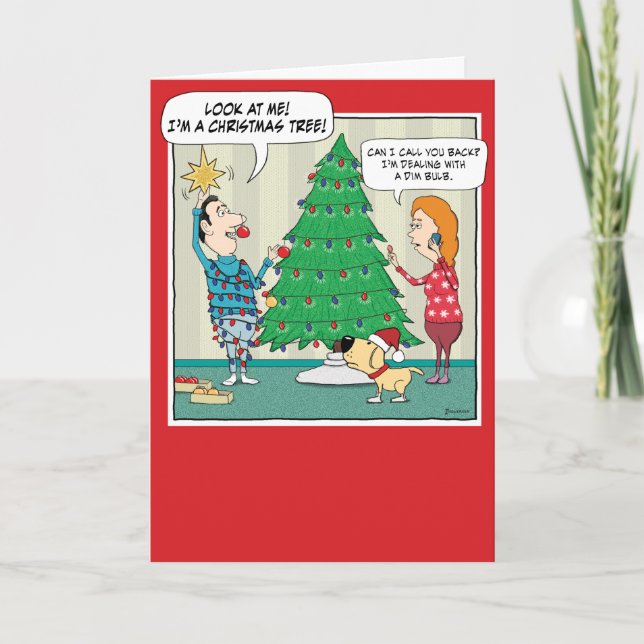 Cartes Pour Fêtes Annuelles Amusante ampoule Dim de sapin de Noël (Devant)