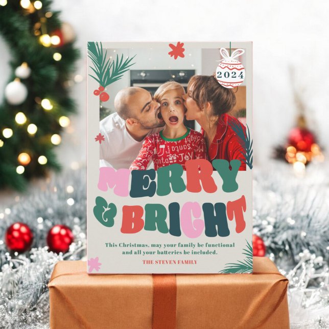 Cartes Pour Fêtes Annuelles Amusants branchés Merry & Bright retro photo de No (Trendy Fun Merry & Bright retro Christmas photo Holiday Card)