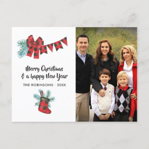 Cartes Pour Fêtes Annuelles Amusants Buffalo Plaid Bois de Lumière Ours Noël P