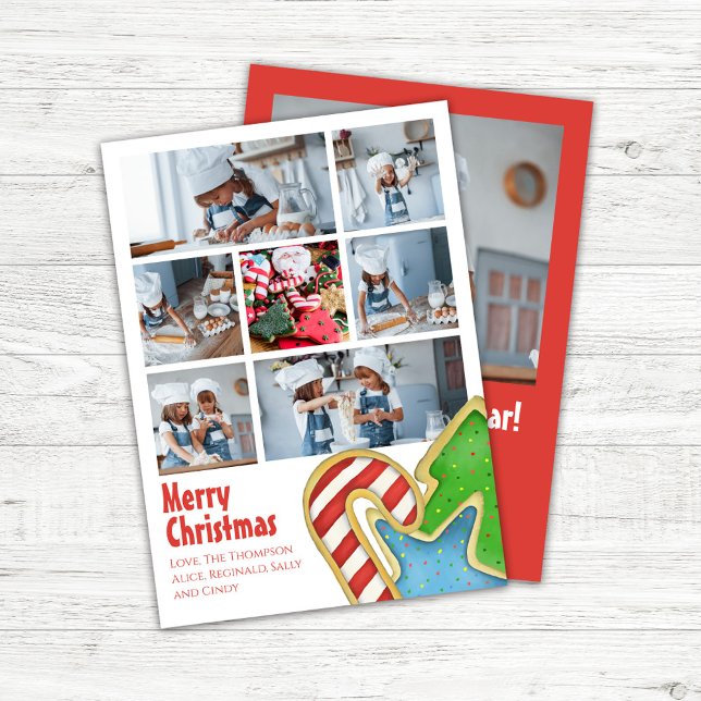 Cartes Pour Fêtes Annuelles Amusants Joyeux Noël mignon Photo Collage (Merry Christmas Holiday Photo Collage Card. With Cute Christmas Cookie Design.)