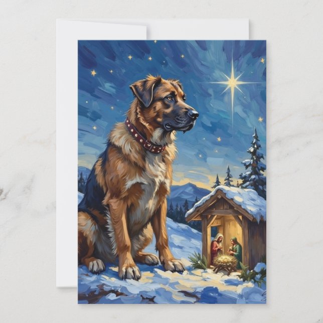 Cartes Pour Fêtes Annuelles Anatolian Shepherd Dog Guarding Nativity Scene (Devant)