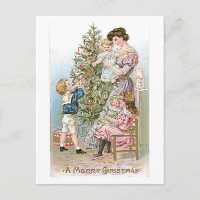Cartes Pour Fêtes Annuelles Ancien Noël, Famille (Devant)